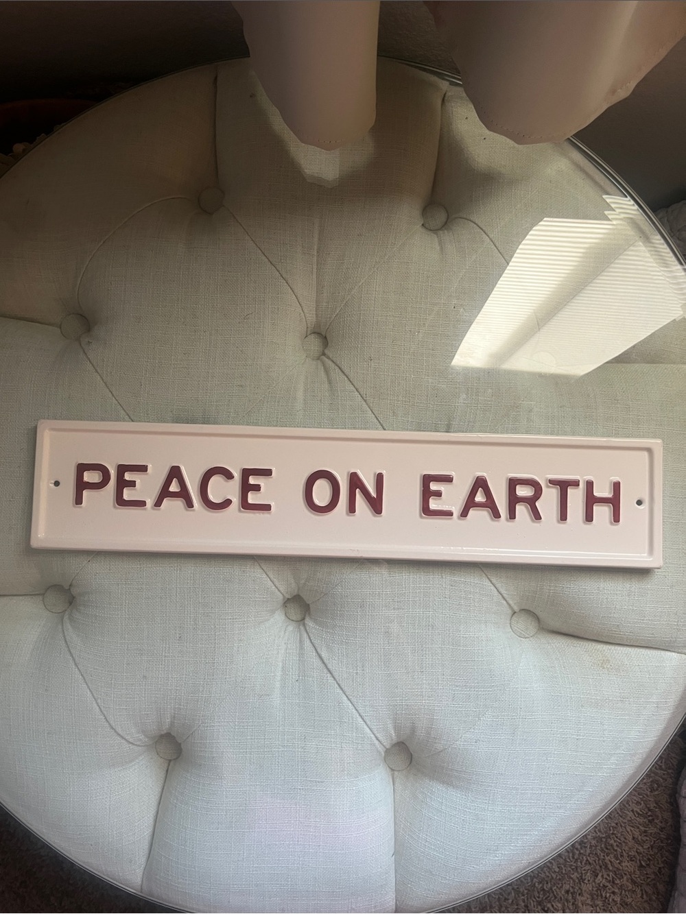 Hearth & Hand With Magnolia Peace On Earth Sign Cream Metal Red Raised Lettering